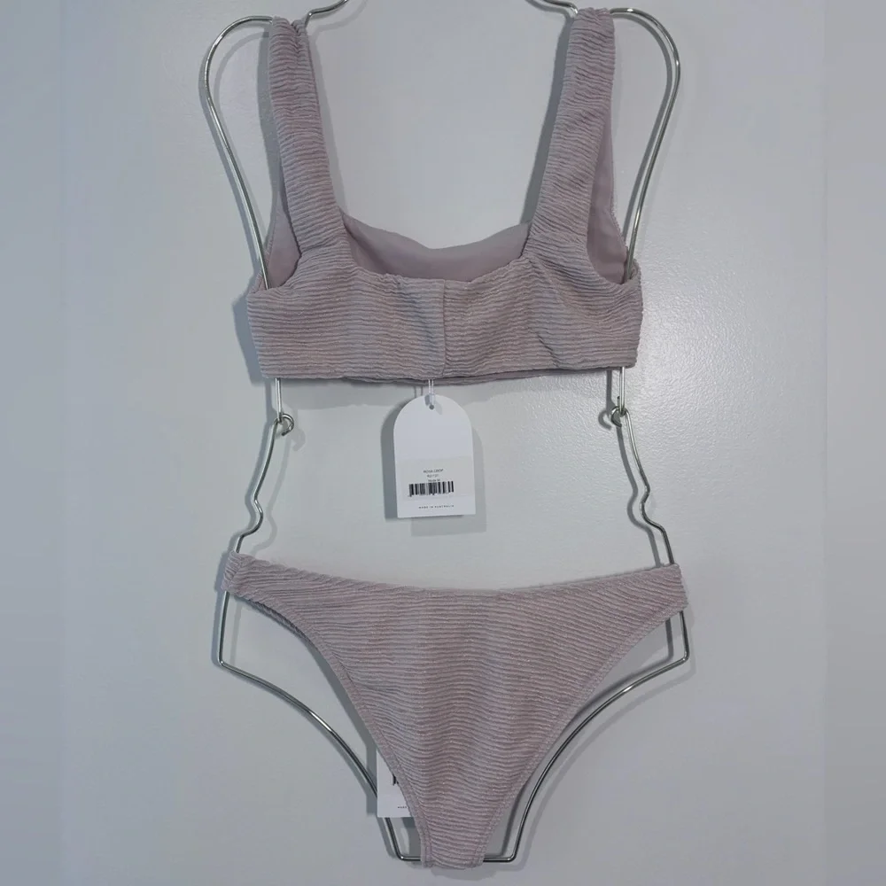 Rumer Rosa Ribbed 2 Piece Square Neck Bikini Swimsuit Set Nude Size Medium NWT